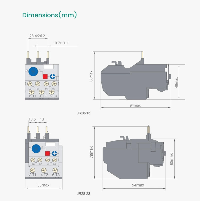 Jr28 (LR2) Thermal Overload Relay 1no+1nc Adjustable Thermal Relay for Cjx2 AC Contactor