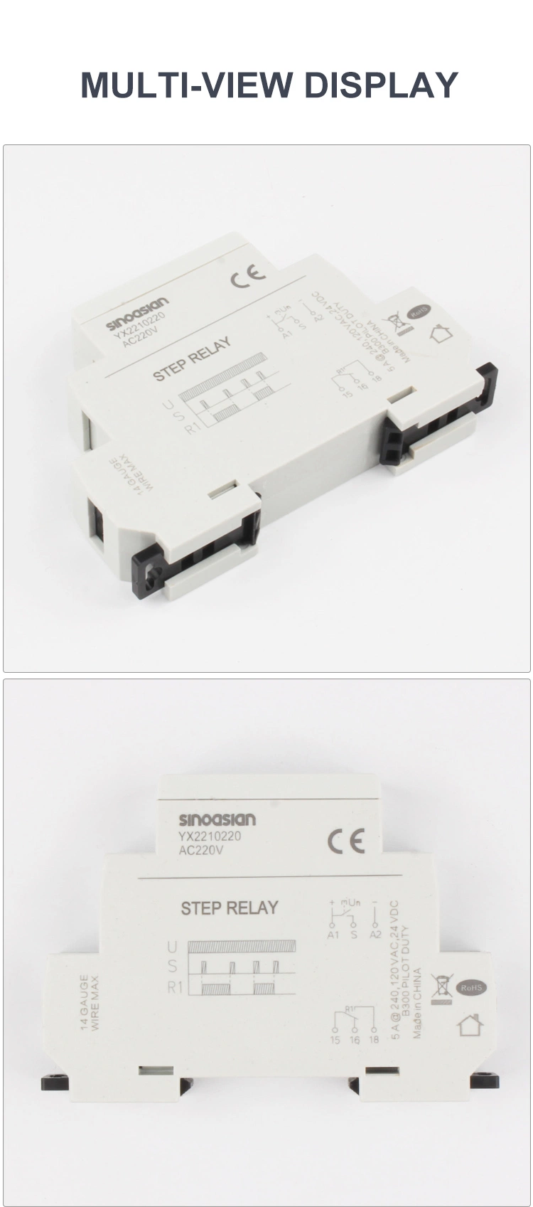 Dpdt Output 5A/16A Rated Current 12V 24V 110V 220V AC DC DIN-Rail Mounting Modular Step Relay